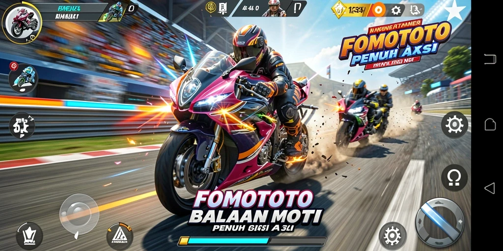 Tampilan gameplay FOMOTOTO yang seru dalam balapan motor.