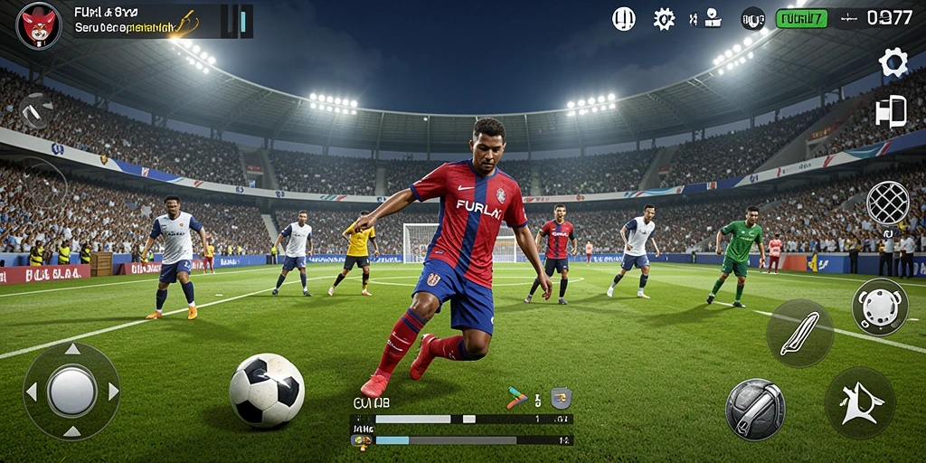 Screenshot FURLA77 menampilkan aksi seru di lapangan sepak bola.