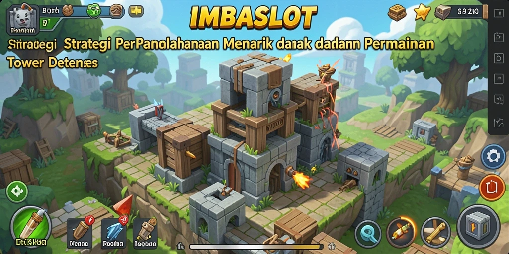 Screenshot gameplay IMBASLOT menampilkan pertahanan menara yang dinamis dan seru.