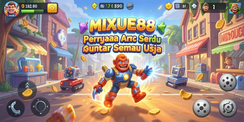 Tangkapan layar menunjukkan gameplay seru dari MIXUE88 dengan warna-warna cerah.