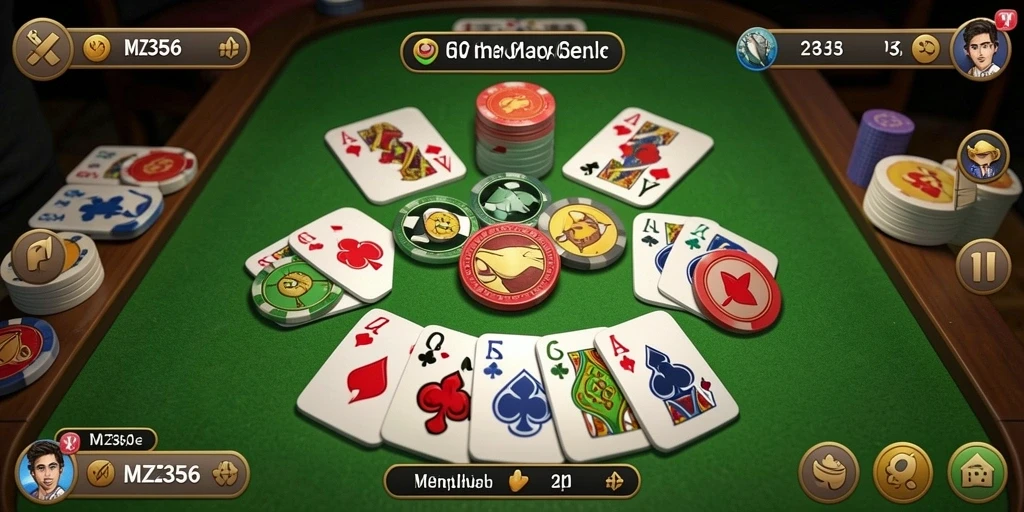Screenshot gameplay MZ356 menampilkan suasana permainan Gaple yang seru.