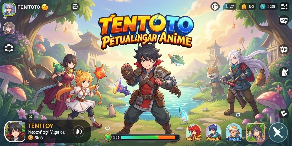 Tampilan menarik dari gameplay TENTOTO dengan karakter anime ikonik.